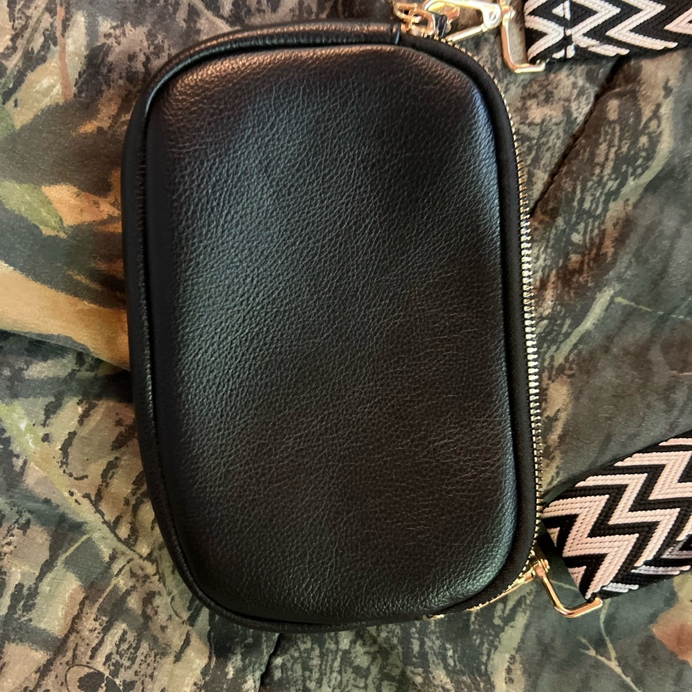 Black Crossbody Bag with Chevron Strap